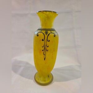 Legras Yellow Decorative Vase with Black Accents